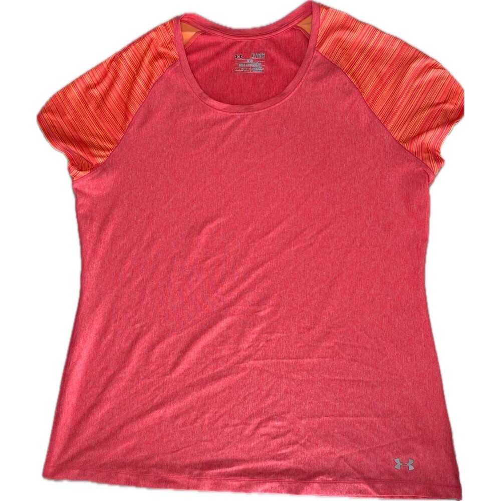 Under Armour HeatGear Womens Top Extra Large XL Fitted Short Sleeve Pink Orange